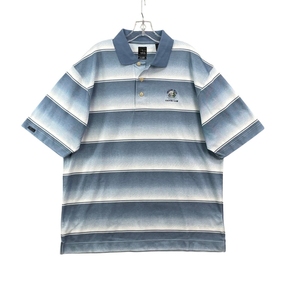 Page & Tuttle Polo Shirt Men's Large Blue Striped Oregon Trail Country Club Golf